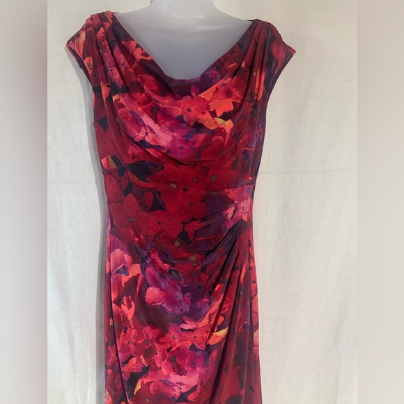 Lauren Ralp Laure cowl neck sleeveless red floral  dress - Picture 5 of 13